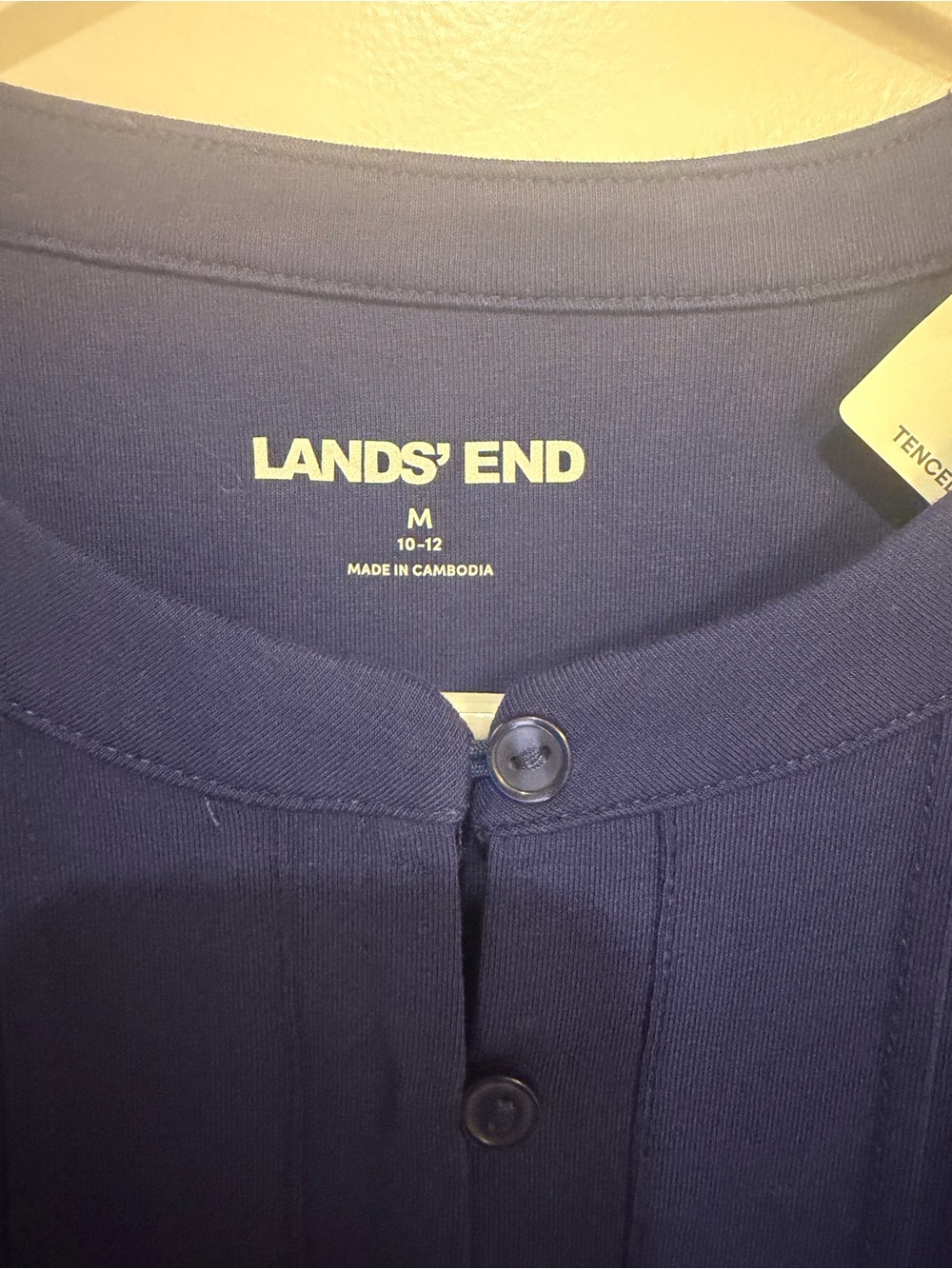 Lands' End Navy Button-Front Ribbed Top - Picture 2 of 3